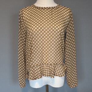 LOFT Petite Tan Patterned Ruffle Blouse